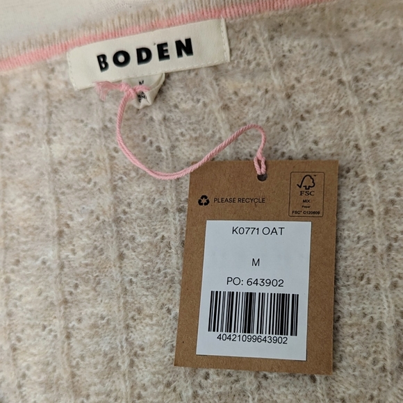 Boden Cardigan Pointelle Knit Button Front Short Sleeve Cropped Oatmeal M NWT - Picture 15 of 16